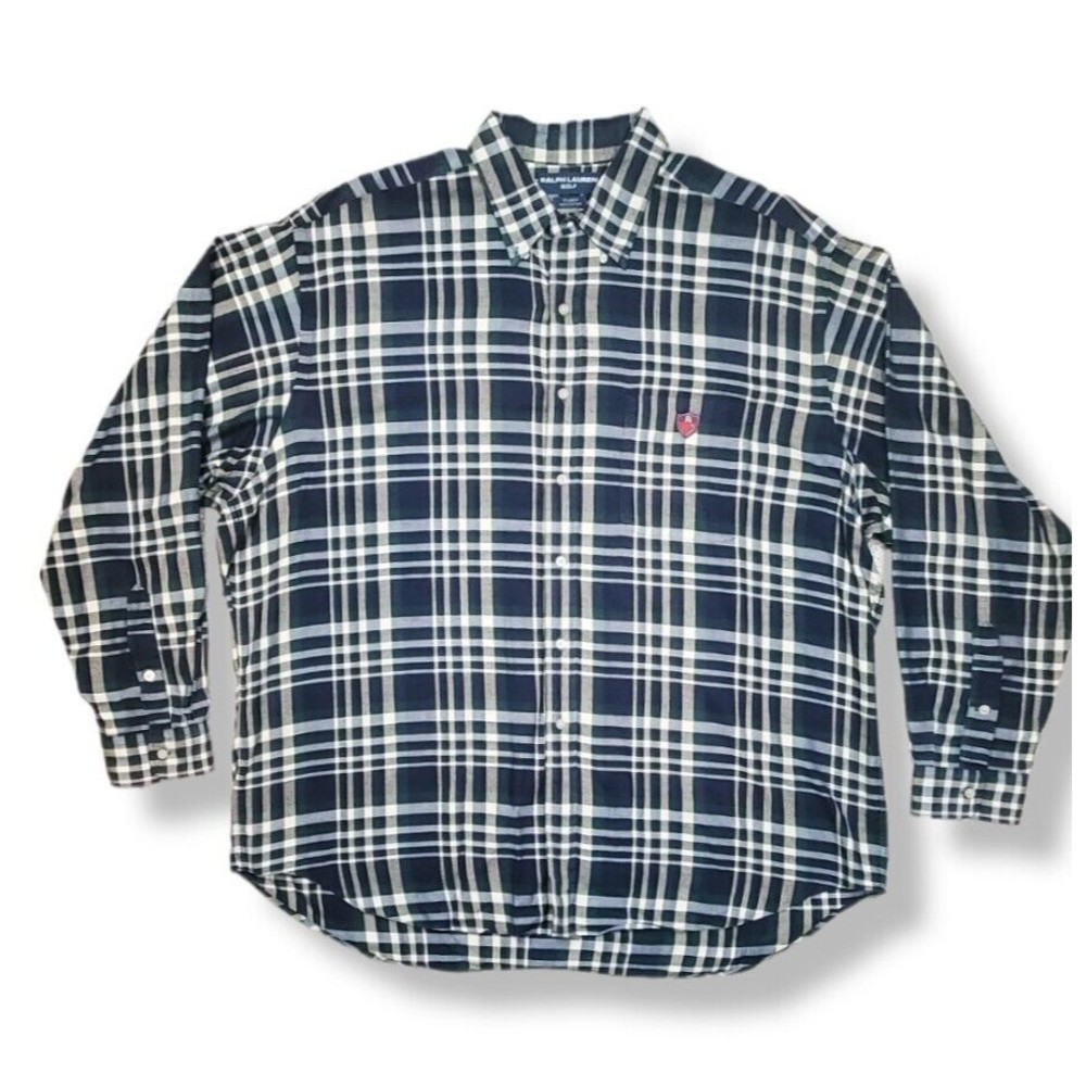Vintage Ralph Lauren Men's Golf Shirt Size L  Large Tilden Plaid Long Sleeve USA